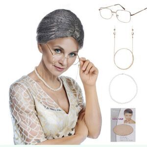 Gray old lady wig set perfect addition to your granny costume